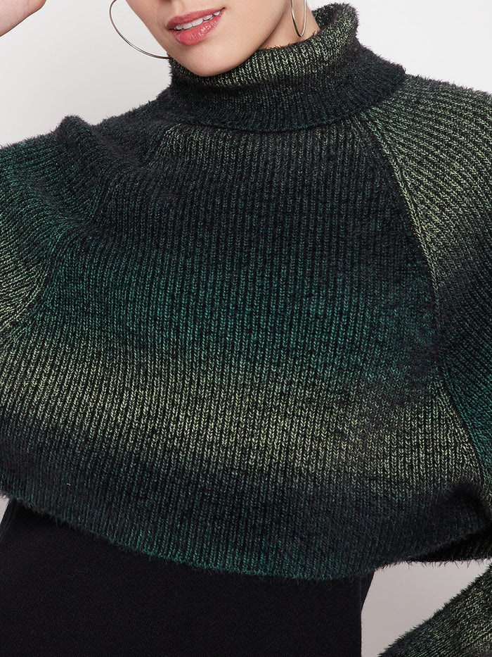 Madame Turtleneck Full Sleeve Gradient Green Sweater