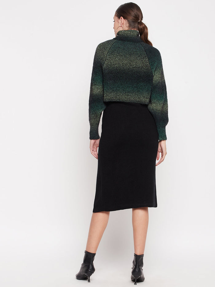 Madame Turtleneck Full Sleeve Gradient Green Sweater