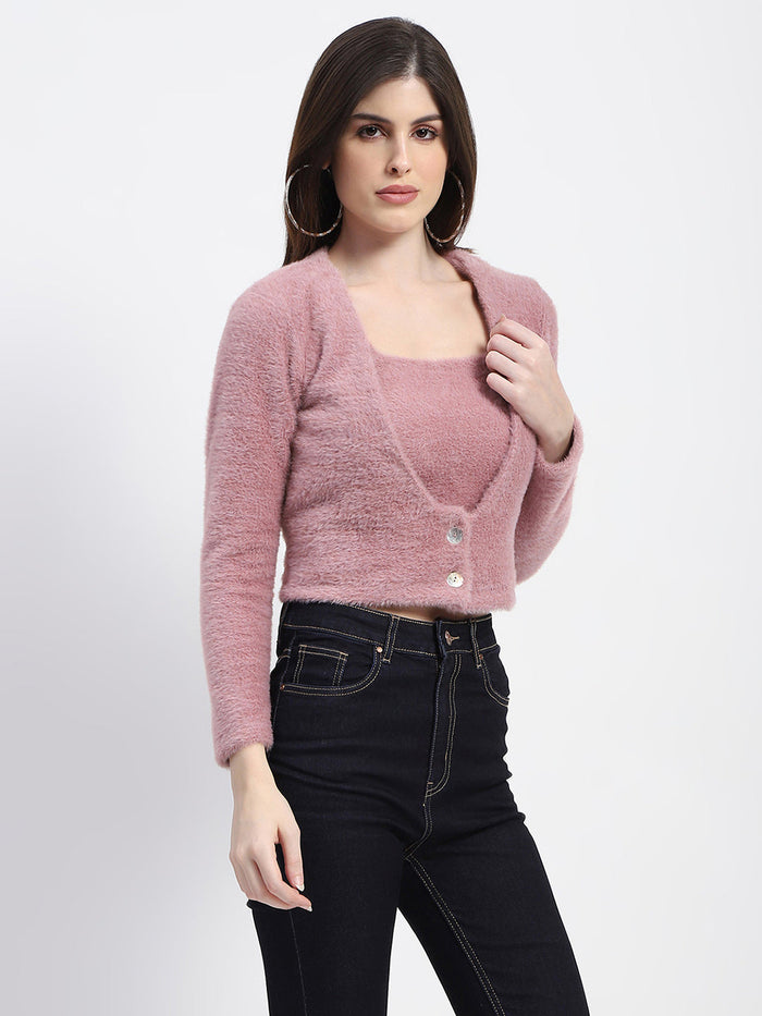 Madame V Neck Button Down Fur Shrug And Top Set
