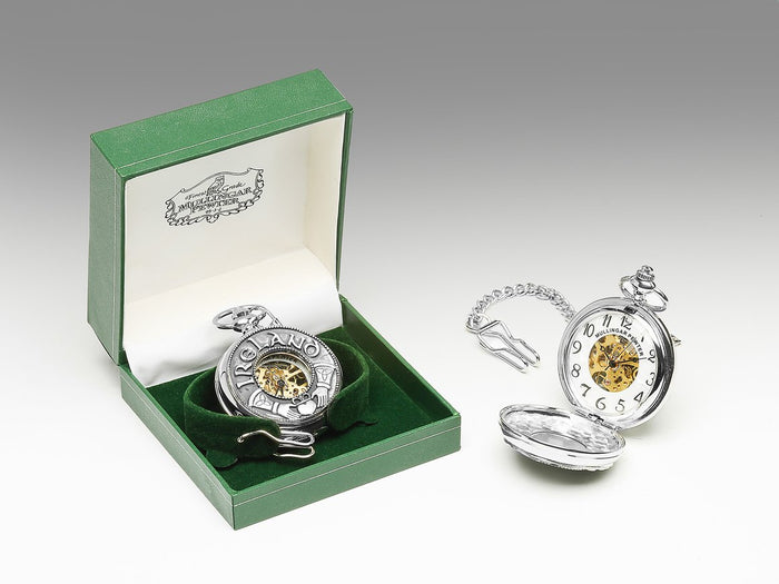 Mechanical Pocket Watch with Claddagh/Ireland Design by Mullingar Pewter