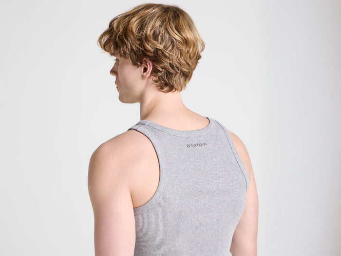 MENS RIB VEST IN MID GREY MELANGE