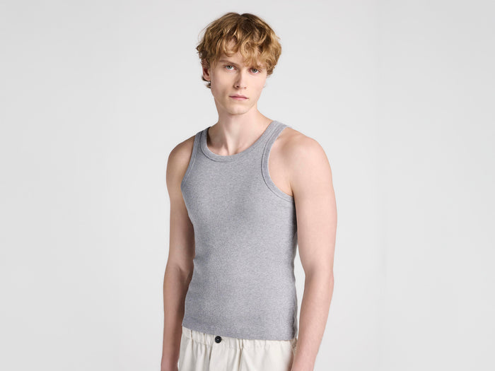 MENS RIB VEST IN MID GREY MELANGE