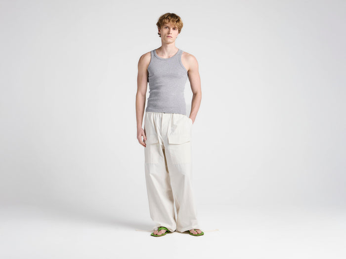 MENS RIB VEST IN MID GREY MELANGE