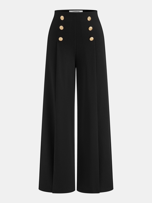 Mid-Waist Metal Button Casual Pants
