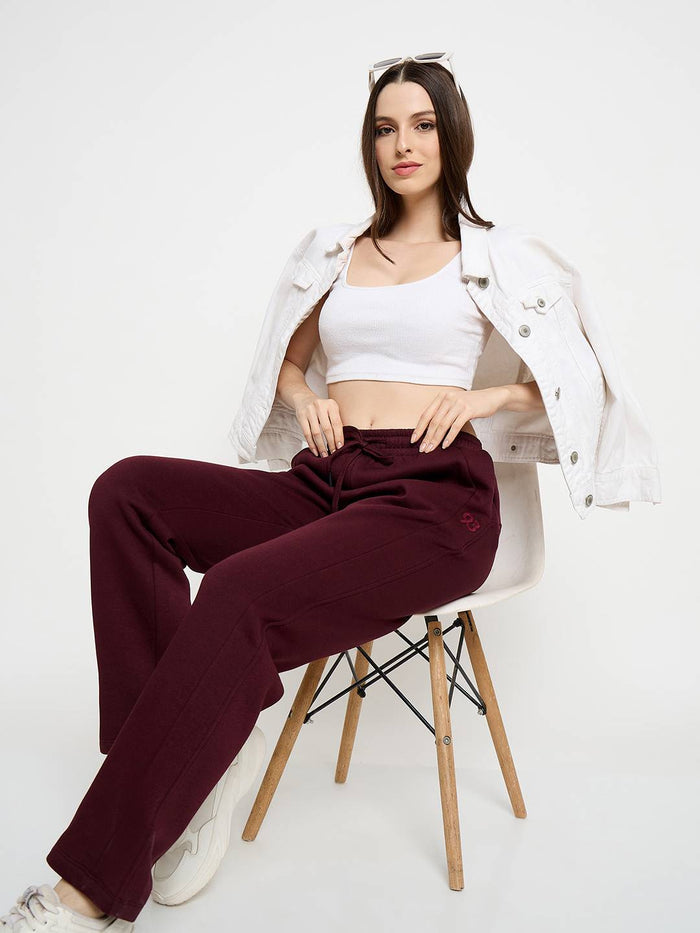 mSECRET Solid Cotton Blend Wine Red Track Bottoms