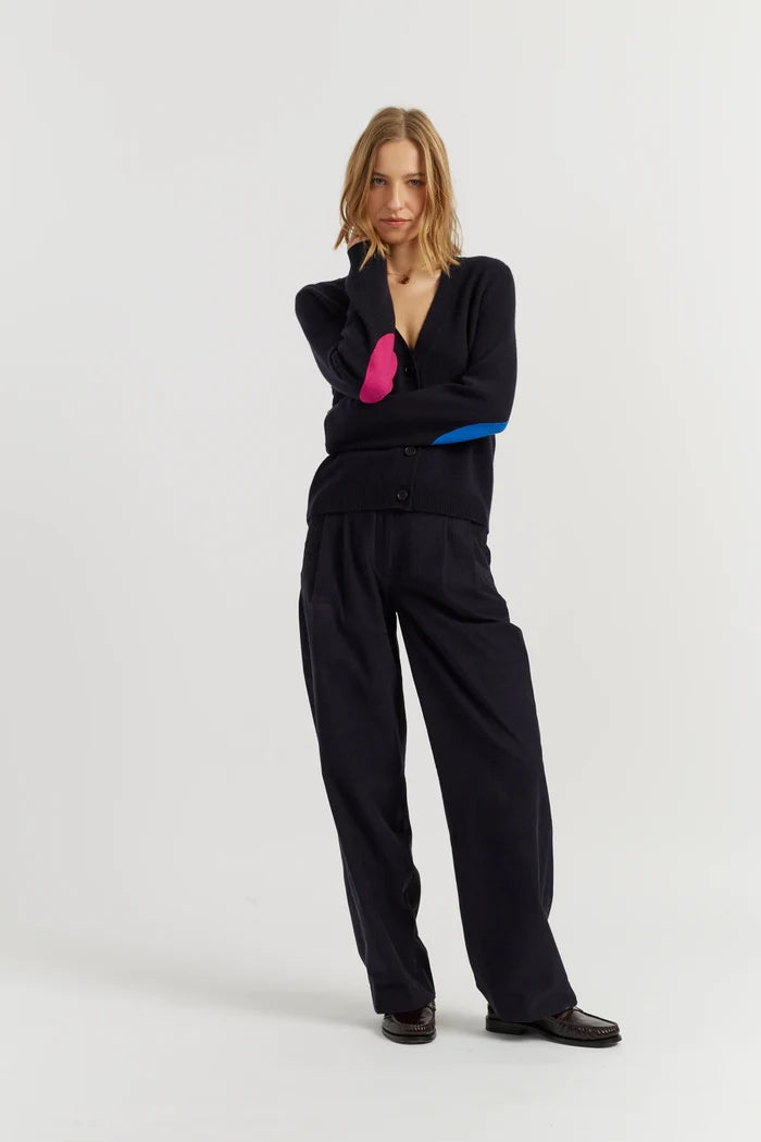 Navy Wool-Cashmere Elbow Patch Cardigan