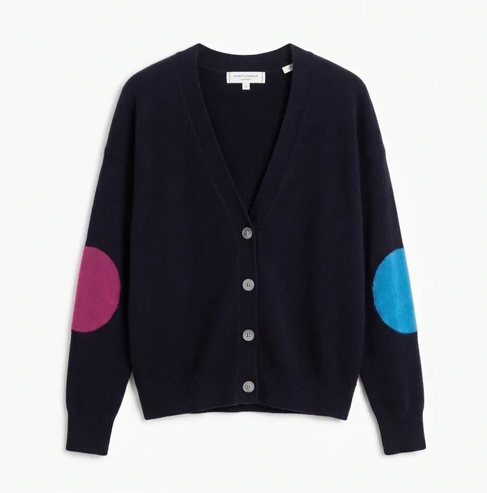 Navy Wool-Cashmere Elbow Patch Cardigan