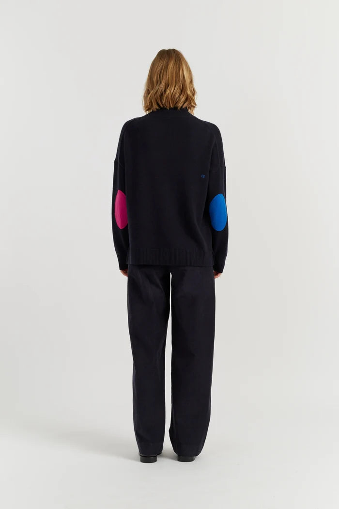 Navy Wool-Cashmere Elbow Patch Rollneck Sweater