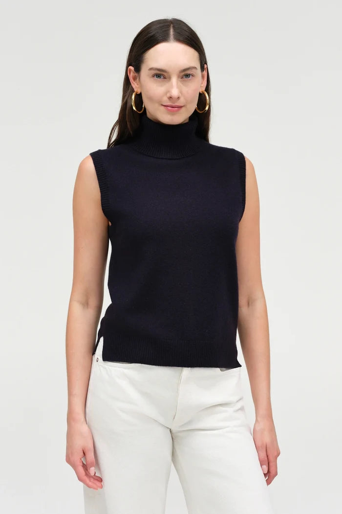Navy Wool-Cashmere High-Neck Tank