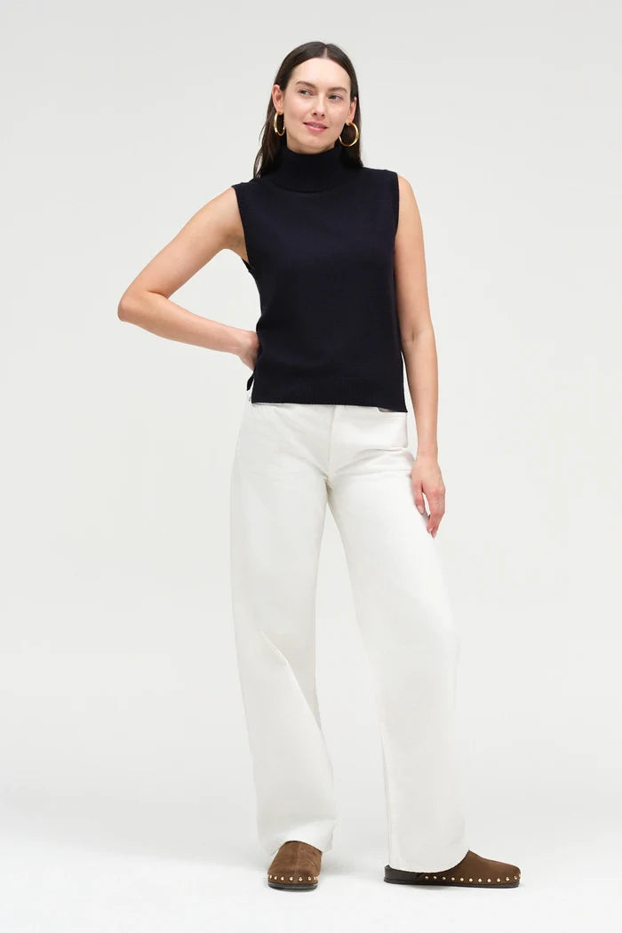Navy Wool-Cashmere High-Neck Tank