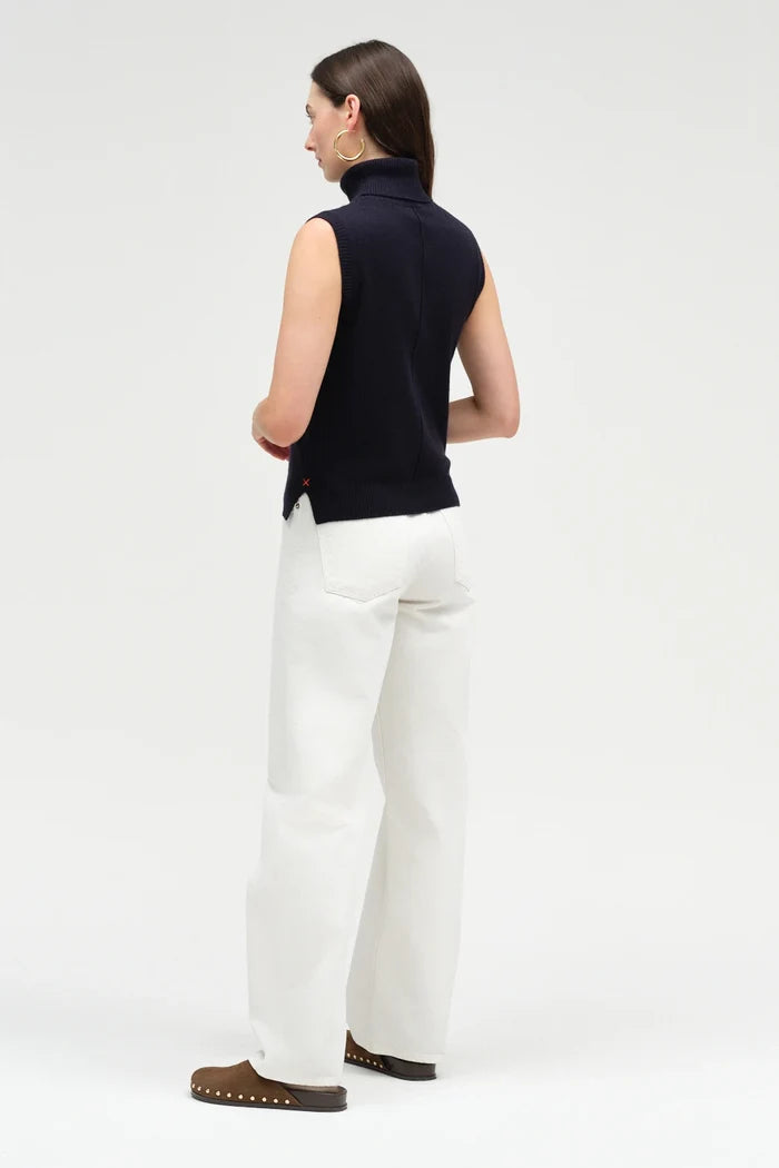 Navy Wool-Cashmere High-Neck Tank