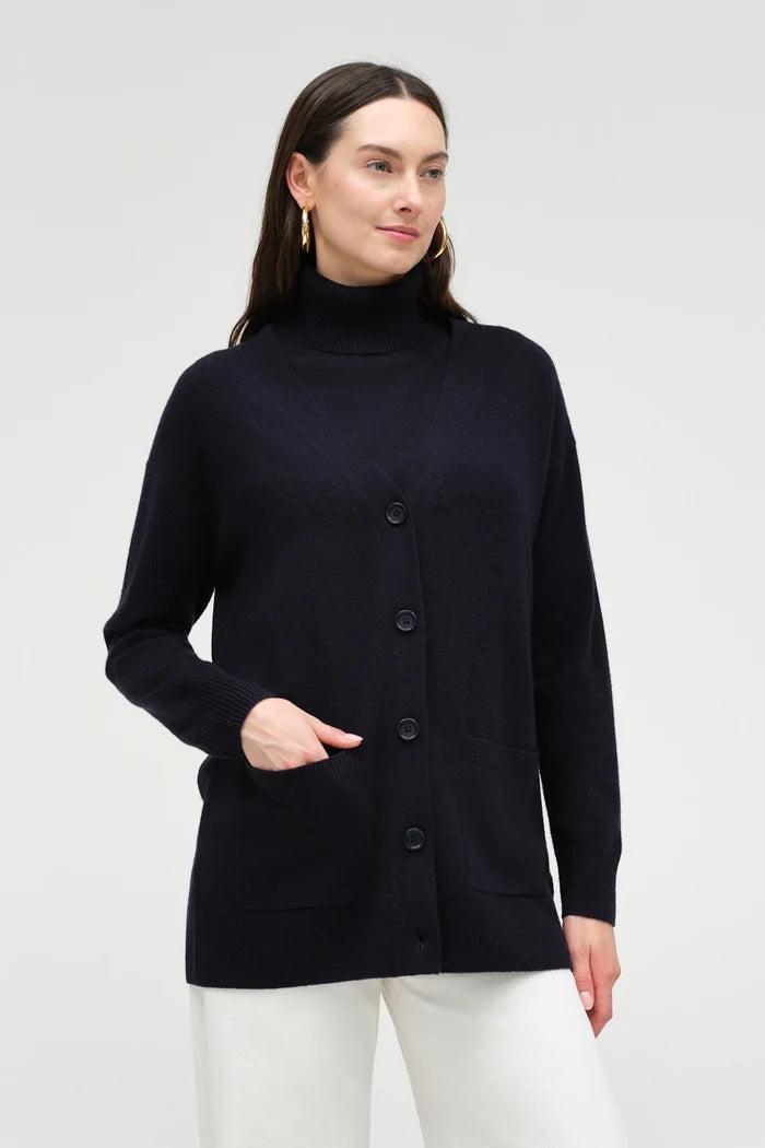 Navy Wool-Cashmere Long Cardigan