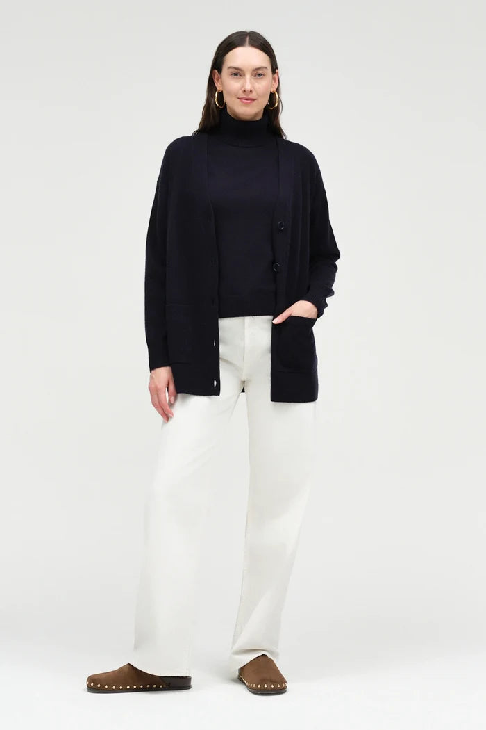 Navy Wool-Cashmere Long Cardigan