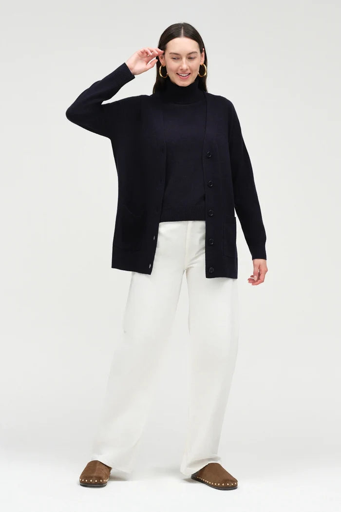 Navy Wool-Cashmere Long Cardigan