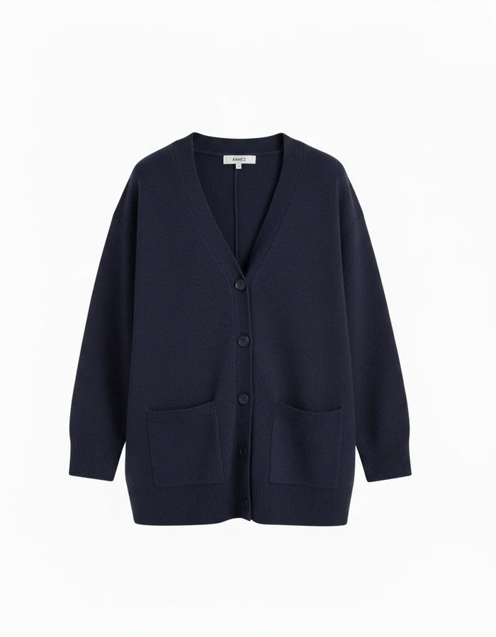 Navy Wool-Cashmere Long Cardigan
