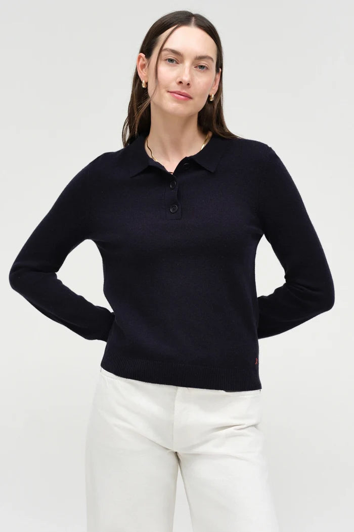 Navy Wool-Cashmere Polo Sweater