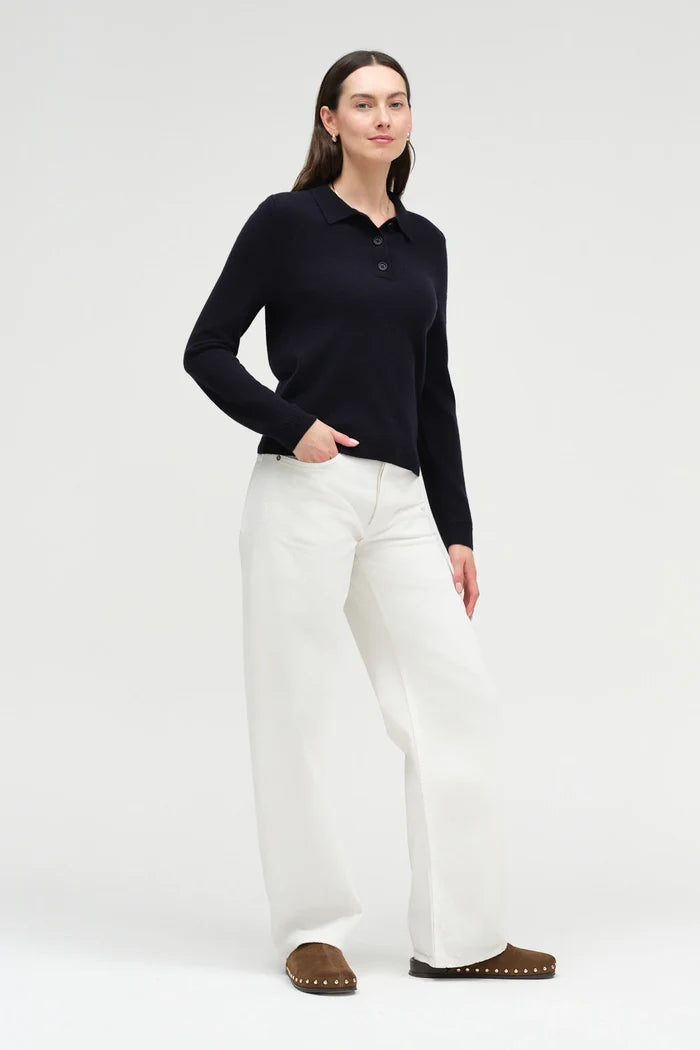 Navy Wool-Cashmere Polo Sweater