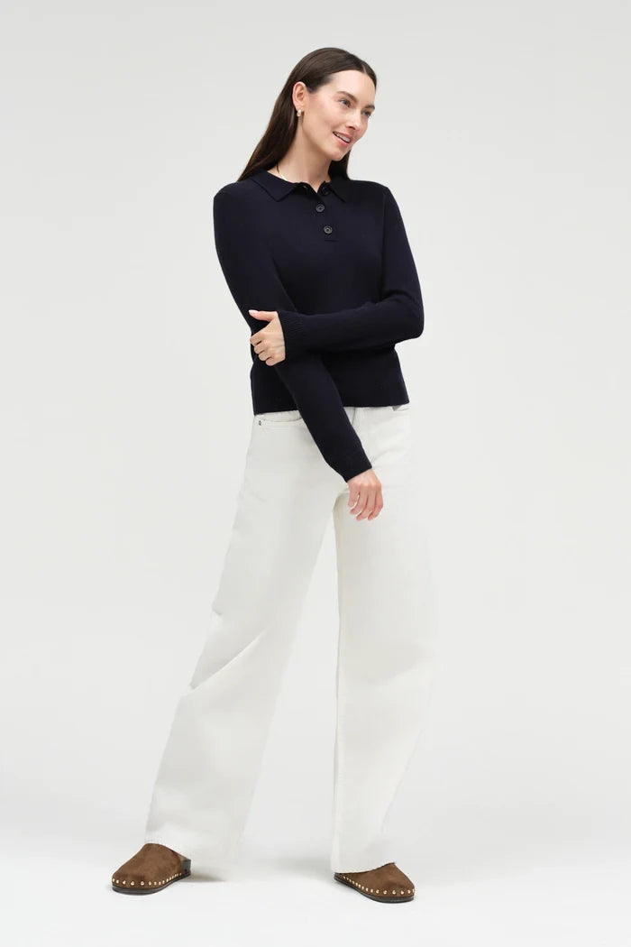 Navy Wool-Cashmere Polo Sweater