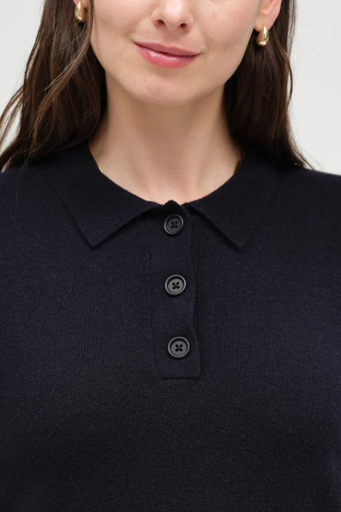 Navy Wool-Cashmere Polo Sweater