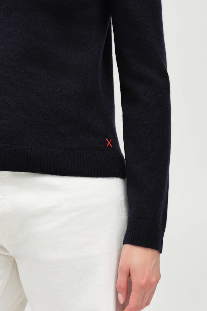 Navy Wool-Cashmere Polo Sweater
