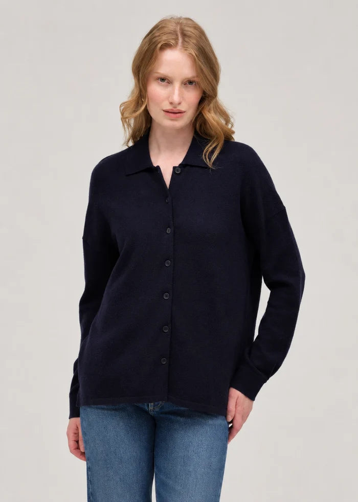 Navy Wool-Cashmere Relaxed Shirt