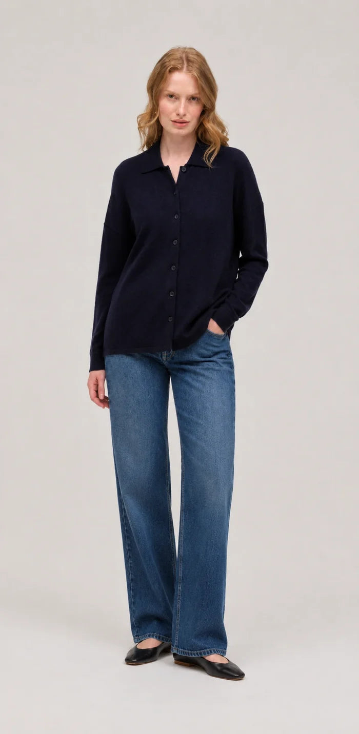 Navy Wool-Cashmere Relaxed Shirt