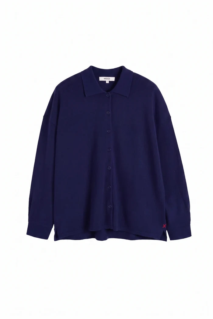 Navy Wool-Cashmere Relaxed Shirt
