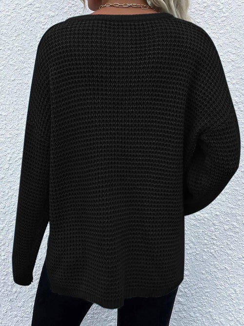 Notched Long Sleeve Sweater - Madikfashions.com