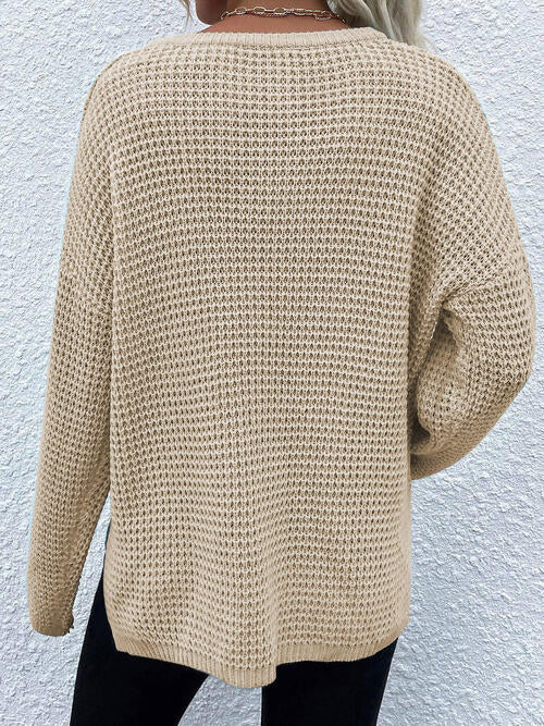Notched Long Sleeve Sweater - Madikfashions.com