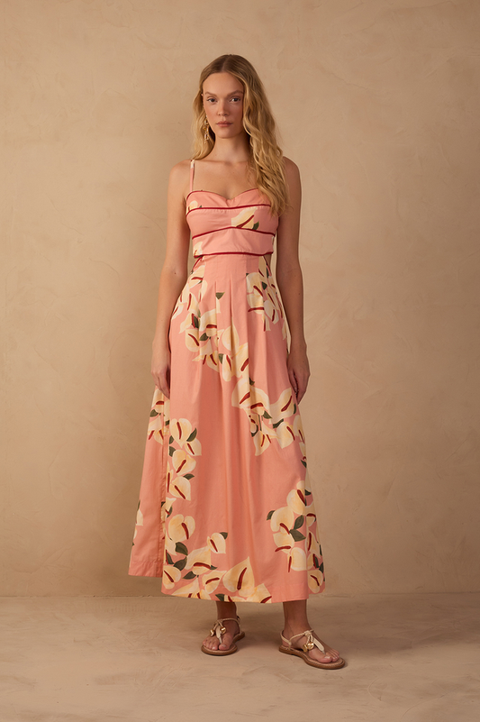 Pink Anturio Sleeveless Tricoline Midi Dress_1