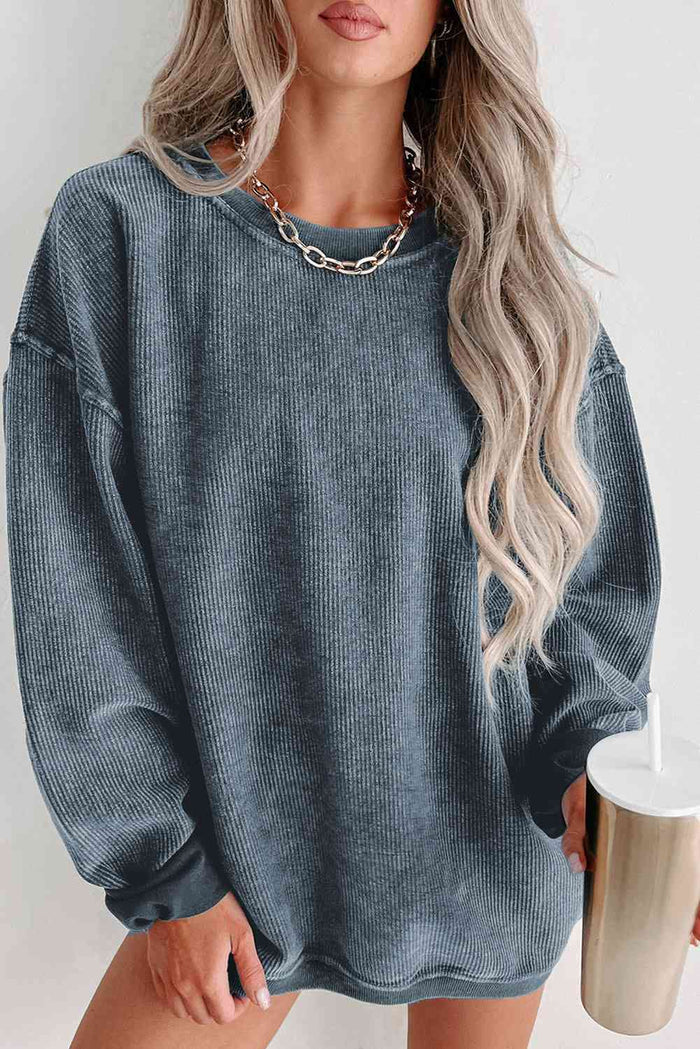 Round Neck Dropped Shoulder Sweatshirt - Madikfashions.com