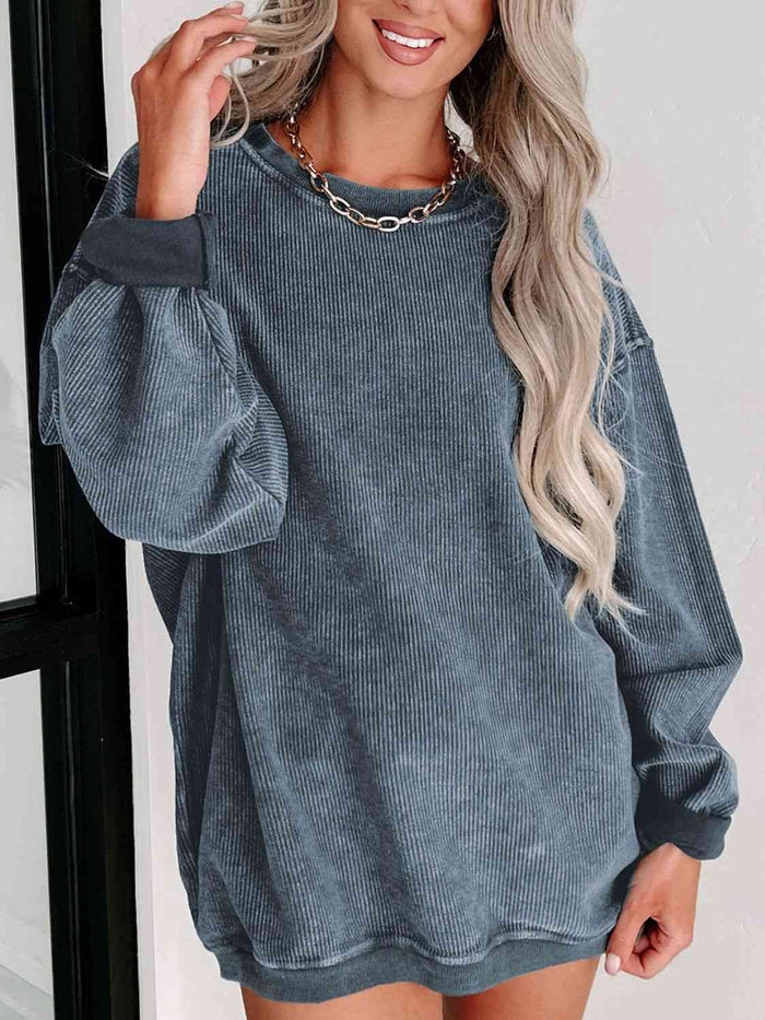 Round Neck Dropped Shoulder Sweatshirt - Madikfashions.com