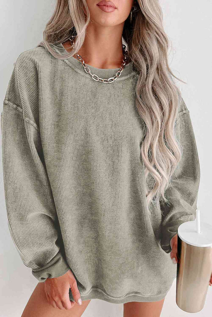 Round Neck Dropped Shoulder Sweatshirt - Madikfashions.com