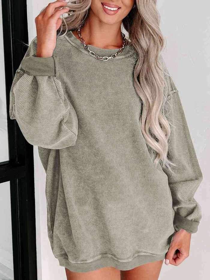 Round Neck Dropped Shoulder Sweatshirt - Madikfashions.com