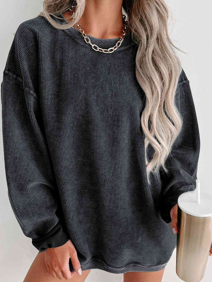 Round Neck Dropped Shoulder Sweatshirt - Madikfashions.com