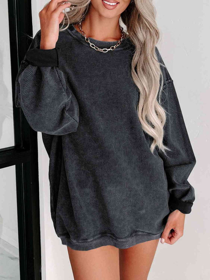 Round Neck Dropped Shoulder Sweatshirt - Madikfashions.com