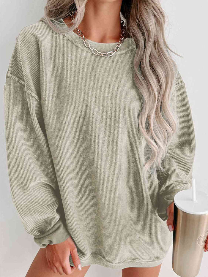 Round Neck Dropped Shoulder Sweatshirt - Madikfashions.com