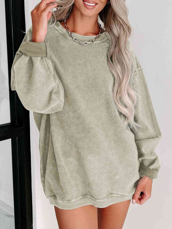 Round Neck Dropped Shoulder Sweatshirt - Madikfashions.com