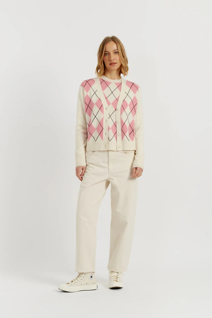 Salmon Wool-Cashmere Diamond Cardigan