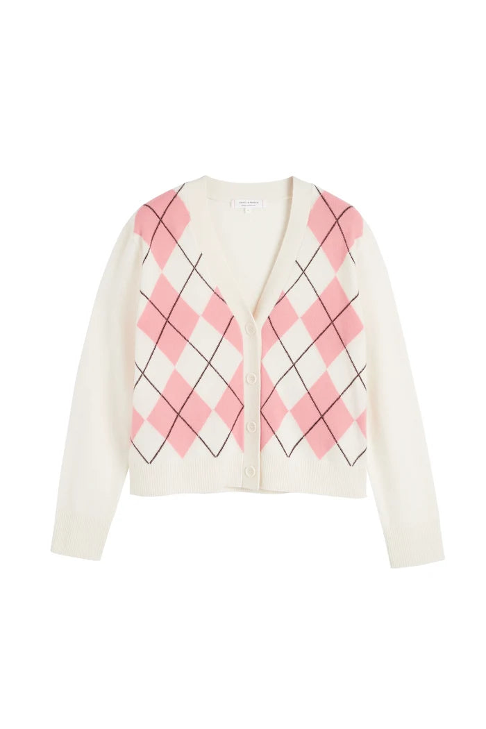 Salmon Wool-Cashmere Diamond Cardigan