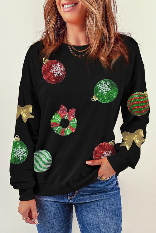 Sequin Patch Christmas Element Sweatshirt - Madikfashions.com