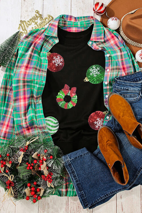 Sequin Patch Christmas Element Sweatshirt - Madikfashions.com