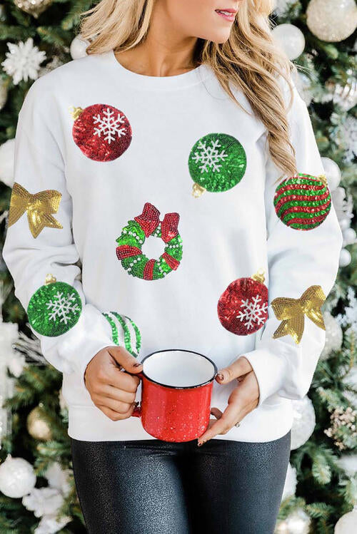 Sequin Patch Christmas Element Sweatshirt - Madikfashions.com