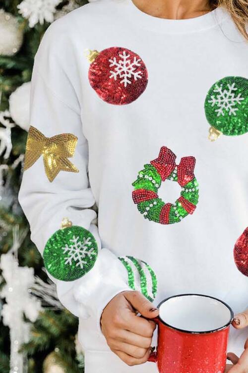 Sequin Patch Christmas Element Sweatshirt - Madikfashions.com