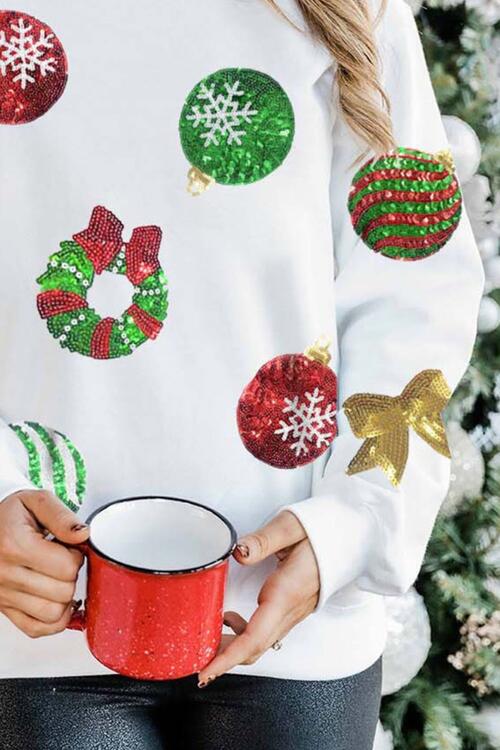 Sequin Patch Christmas Element Sweatshirt - Madikfashions.com