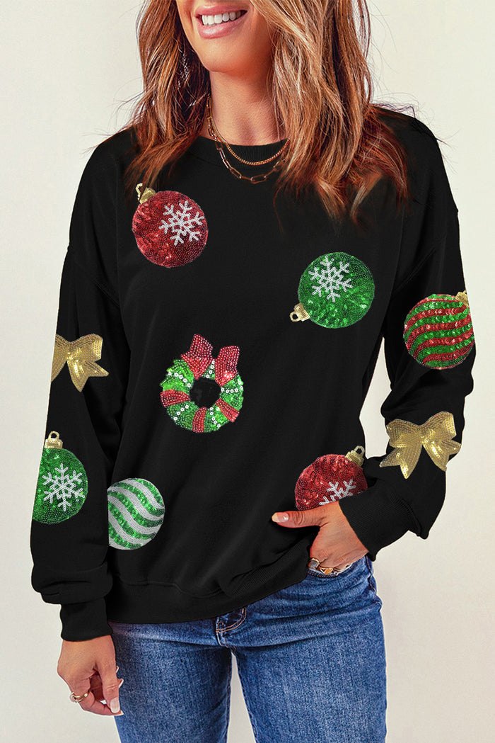 Sequin Patch Christmas Element Sweatshirt - Madikfashions.com