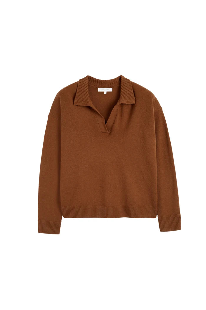 Toffee Wool-Cashmere Collared Sweater