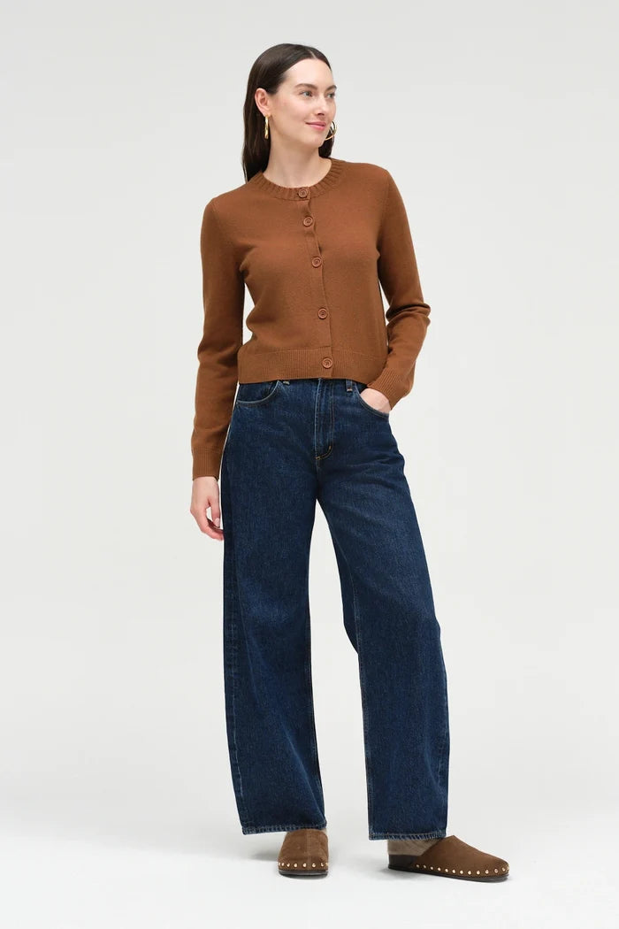 Toffee Wool-Cashmere Crew Neck Cardigan