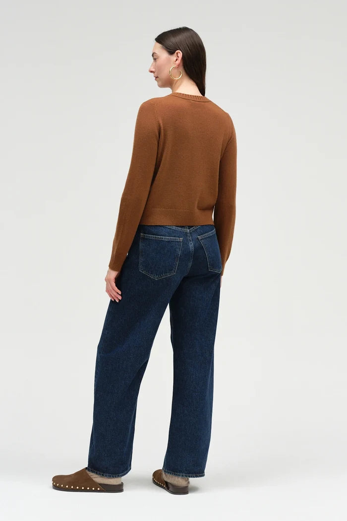 Toffee Wool-Cashmere Crew Neck Cardigan