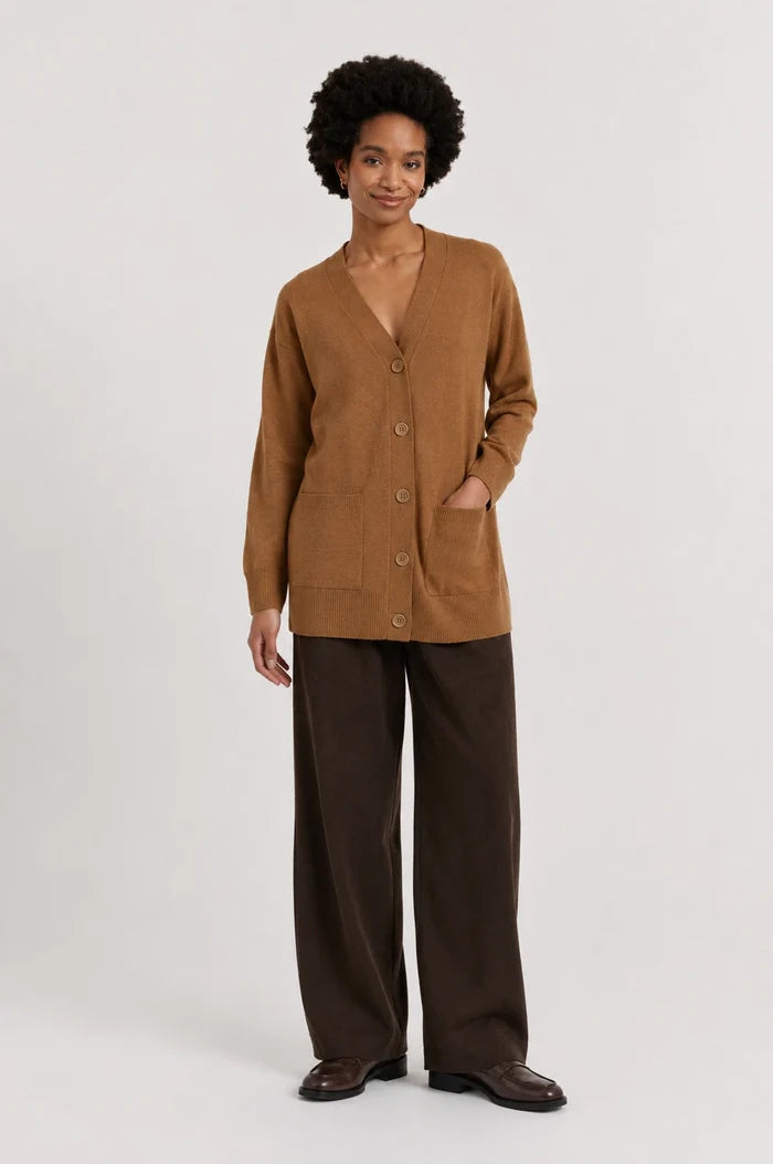 Toffee Wool-Cashmere Long Cardigan